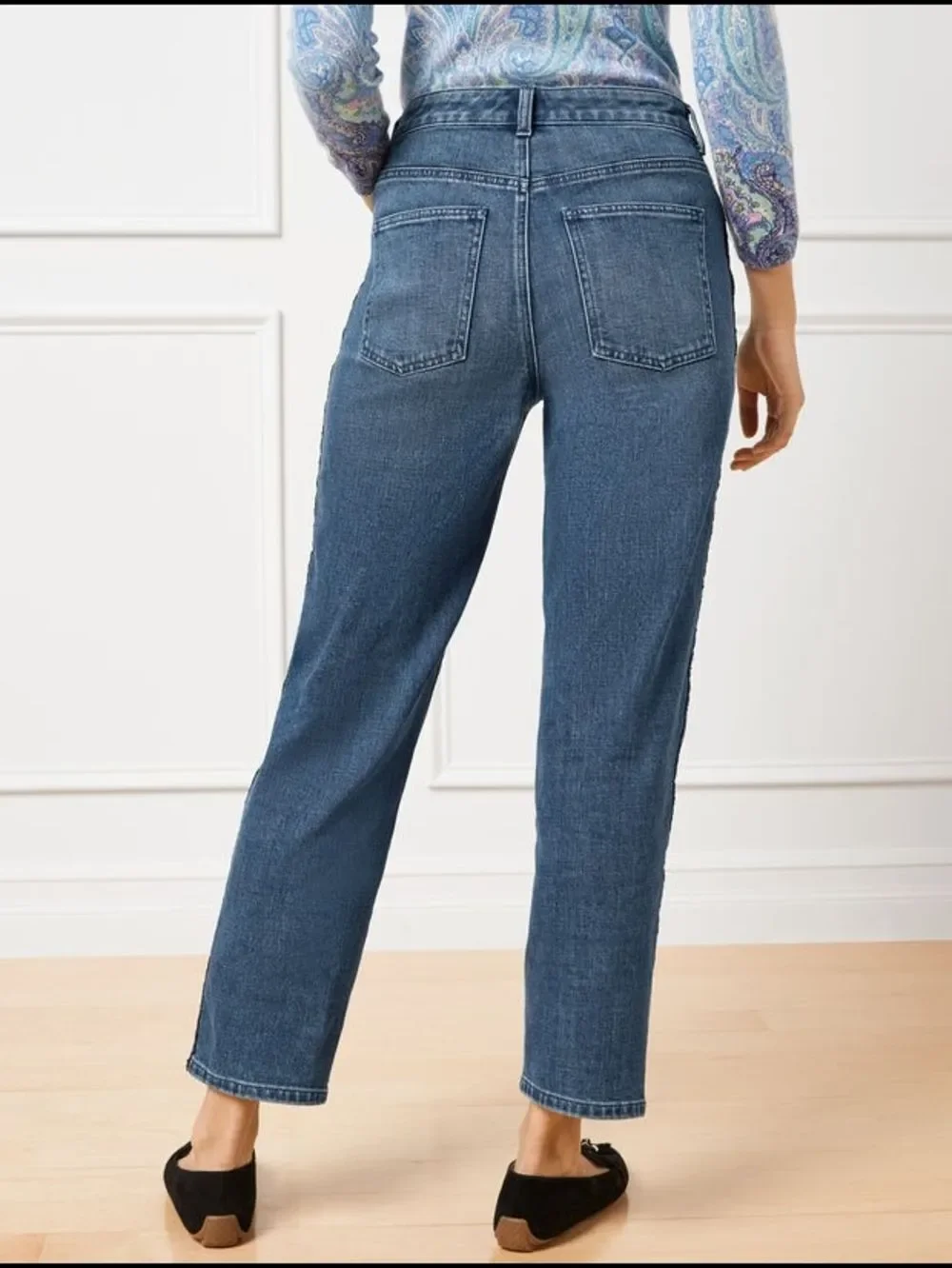 Talbots Womens Stardust Wash Blue Sequin Stripe Straight Leg Jeans Size 22W